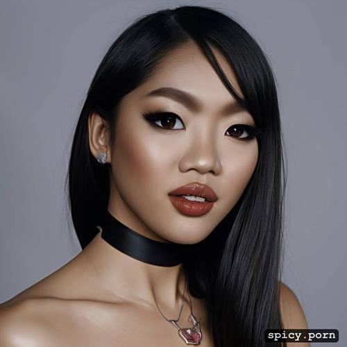 pink pussy, small shiny snub nose, asian ethnicity, center on face