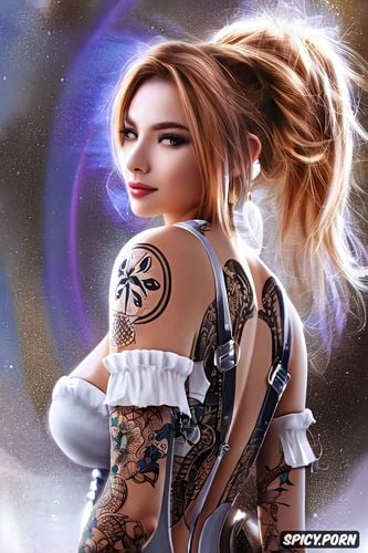 masterpiece, tattoos, lulu final fantasy x beautiful face, ultra realistic