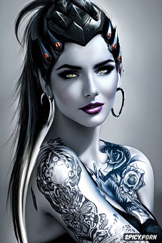 widowmaker overwatch beautiful face young sexy, tattoos masterpiece