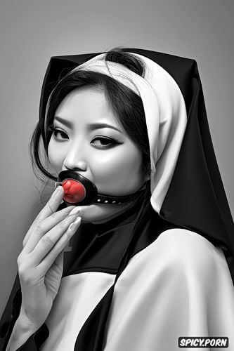 beautiful asian catholic nun in church, photorealistic, highres