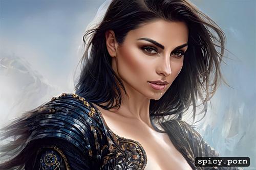 concept art, highly detailed, illustration, kneeling, morena baccarin with detailed face