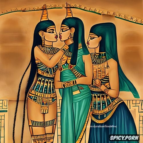 ancient egypt, lesbian couple kissing, sidele