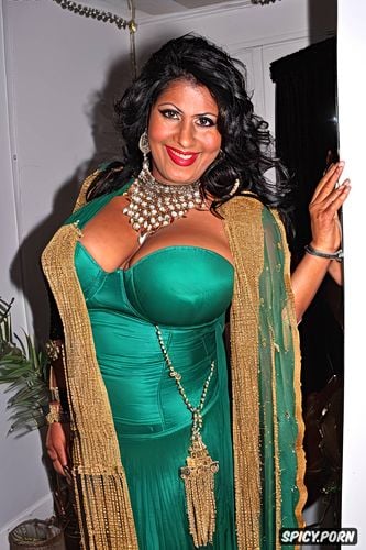 front view, massive breasts, gold and silver and ruby and emerald jewellery