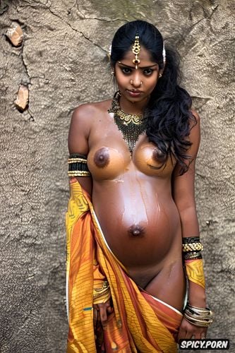 oiled bony body, naked, indian jewelry, expression, nude in indian village