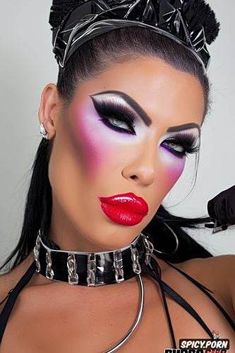 goth, trashy makeup, slut, glossy lips, massive pumped up balloon lips