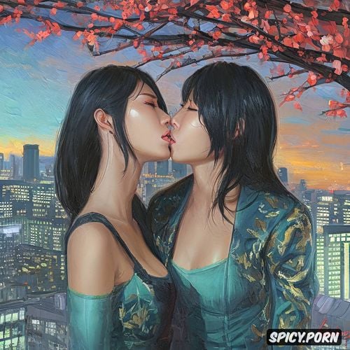 lesbian couple kissing, sidele, tokyo