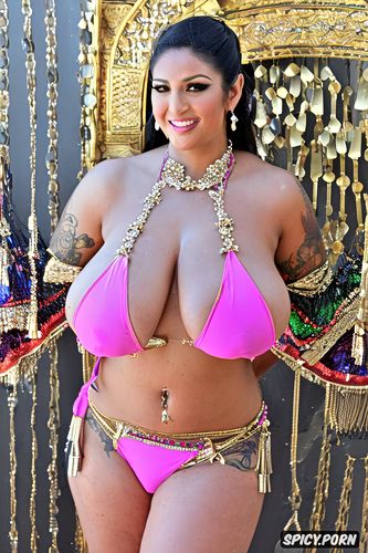 color photo, perfect smiling face, beautiful curvy body, in an oriental bazaar