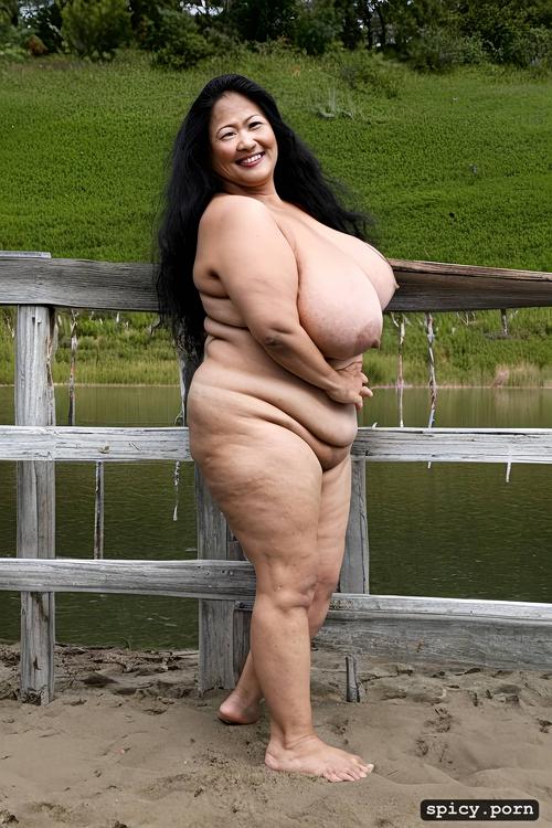 color photo, anatomically correct, full body view, giant saggy tits