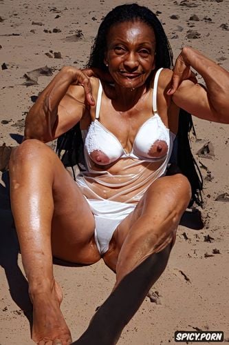 ebony granny, full frontal image, ugly face, whore, deflated wrinkled breasts