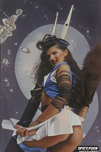 woman, extreme long legs, hairy pussy, flying, alex ross, pointing at the camera