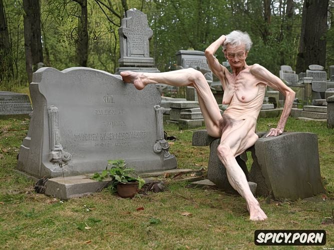 scrawny legs, sitting on gravestone, scrawny, bony, sharp focus