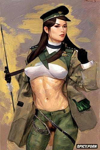 teen body, japanese woman, japanese army uniform and underboob