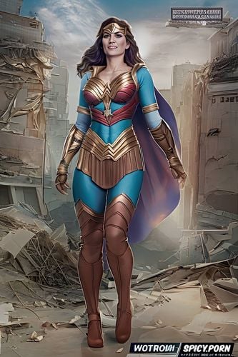 very small breasts, bit graphics, blue dress, wonderwoman, wide hips