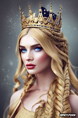 long golden blonde hair in twin braids, flowing royal gown, ultra realistic