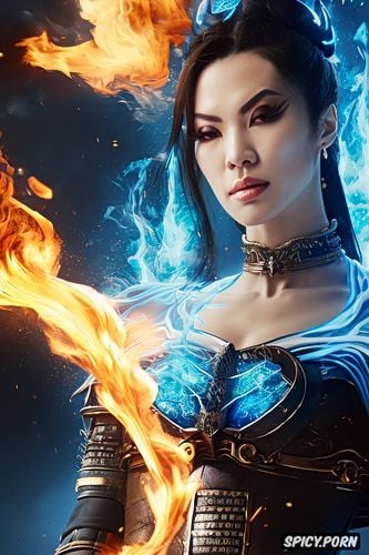 surrounded by blue fire, artstation, fire nation royal armor