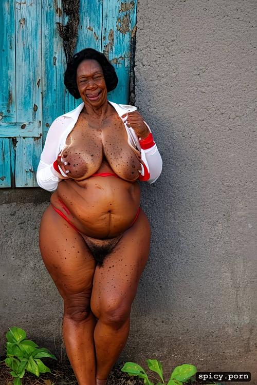 red nails, color, photo, smile, full body, ebony, flabby loose thighs