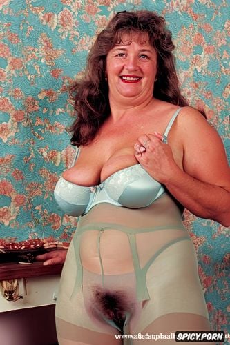 completely large very fat giant breasts, she raises her pantyhose hard to her waist