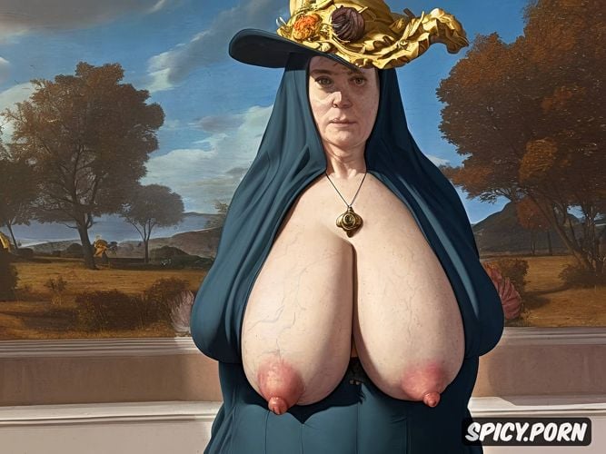 blue, nun, red, looking at viewer, gigantic breast1 6, legs open to the sides