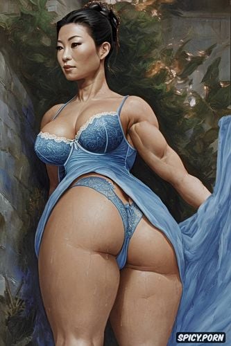 showing upskirt, gotham city, chun li, fat thighs, long blue dress