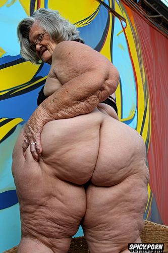 german old woman, best quality, enormous round ass, giant perky ass