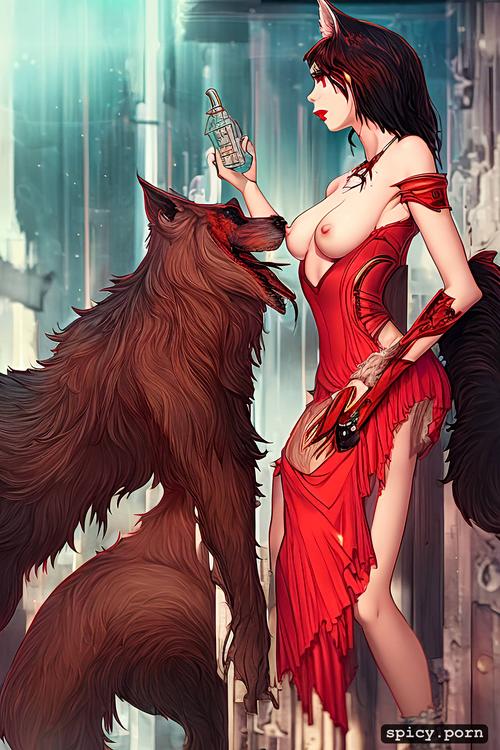 cosplay, wolf, sex, wood, grimm, animal, fairy tales, red dress