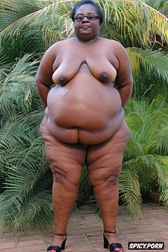 125 yo, elderly, no clothes cellulite ssbbw obese body belly clear high heels african old in chair ssbbw hairy pussy lips open long gray hair and glasses sexy clear high heels
