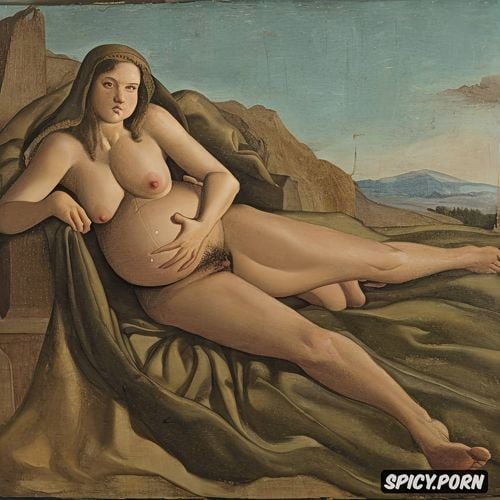 halo, wide open, classic, spreading legs shows pussy, renaissance painting