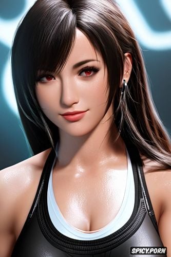 k shot on canon dslr, ultra detailed portrait, tifa lockhart final fantasy vii remake beautiful face tight outfit masterpiece