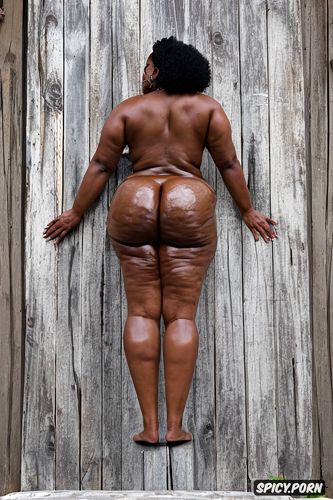 photorealistic, full body view, african black woman, bbw, huge thighs