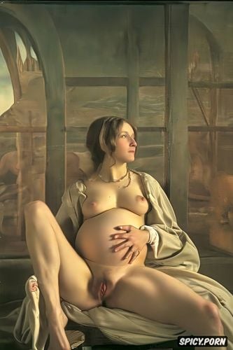 suck dick, masturbating, renaissance painting, virgin mary nude in a stable