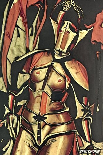 german expressionism, medieval art, knight, princess demon, abstract face