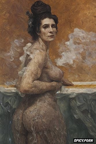 fingering, smoke, post impressionist fauves erotic art, elderly woman