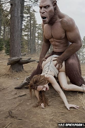 sasquatch doggy style with beautiful woman, male sasquatch deep humping woman from behind