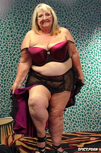 the fat obese fat ssbbw grandmother 90 years old has nude pussy under her skirt