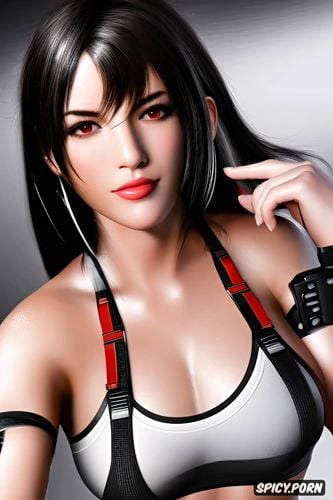 ultra realistic, k shot on canon dslr, ultra detailed, tifa lockhart final fantasy vii remake topless tits out beautiful face full lips young
