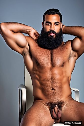 full body view, sexy, arms up, showing hairy armpits, 50 years old big dick big erect penis