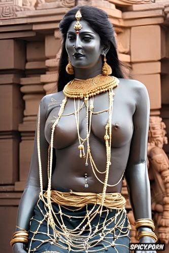 solo indian kali woman, gold jewelry, woman only, dickprint visible under dress