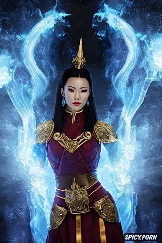 azula, matte, flame crown, surrounded by blue fire, face shot