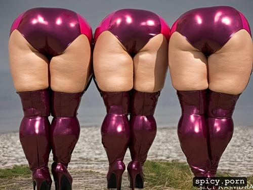 huge belly, pink latex thigh high high heels, ultra realistic