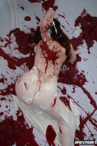 chocolate syrup smeared on wedding dress, voluptous, fat ass