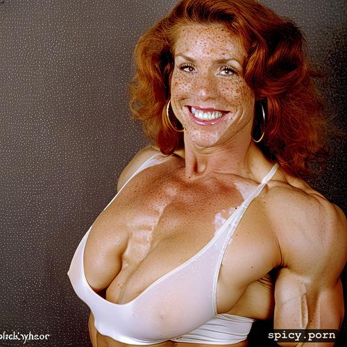 hot flirty smile, marked veins1 7, gorgeous redhead teen female wearing white see through bra
