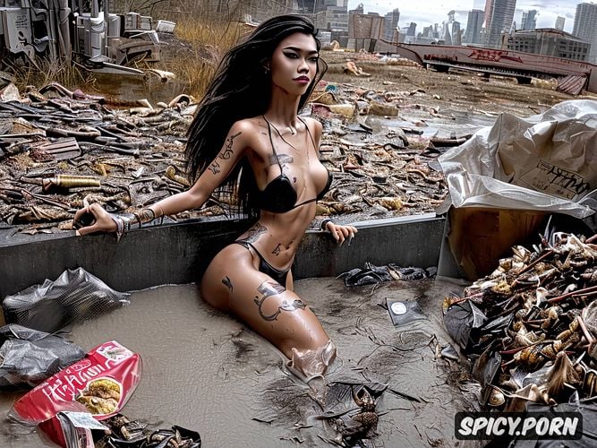 slime, covered in slime, philippine shemale doll, dumpster, extremely petite