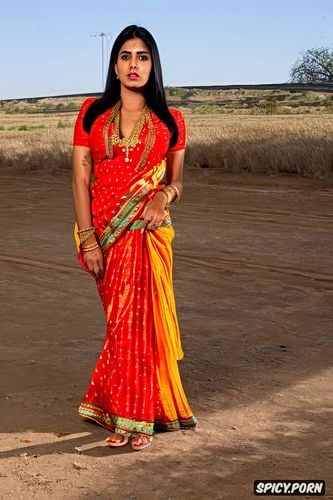 center parted hair, traditional gujarati villager clothes, hairy pussy