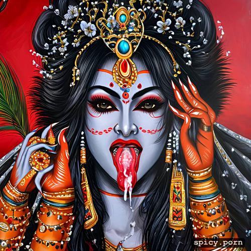 beautiful hindu goddes devi kali, 4 arm, cum on tongue, bukake