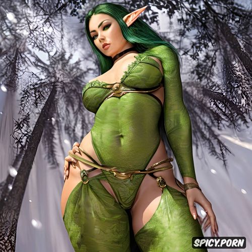 green and blue skin complexion, fairy wings, she is tall 25 feet tall slender and curvy