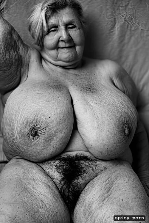 exposing vagina to camera, very large breasts, 80 year old polish granny