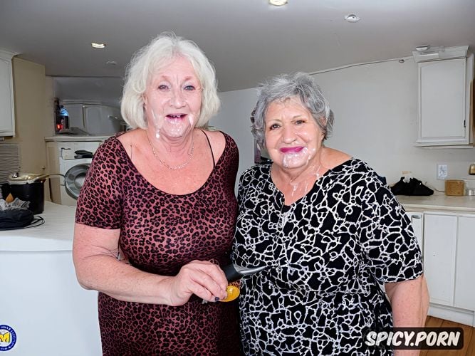 two old zombies grandmothers, first person pov, in the kitchen