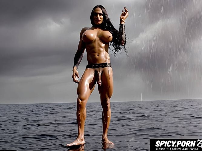 wearing a stoneage loincloth, high water waves, cum dripping cunt