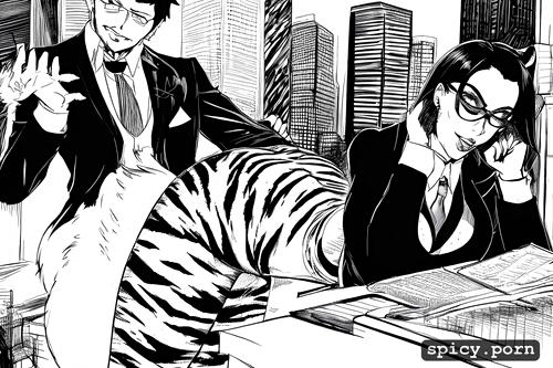 furry, k cup breasts, business suit, tiger woman, milf, office