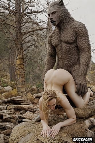 furry sasquatch fur all over, gripping her waist, doggy fucking her deep